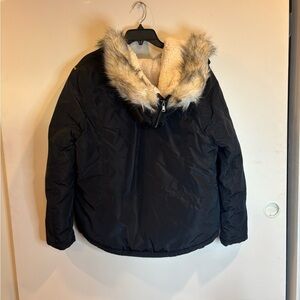 Mossimo Supply Co. Black Jacket with Cream Faux Fur
